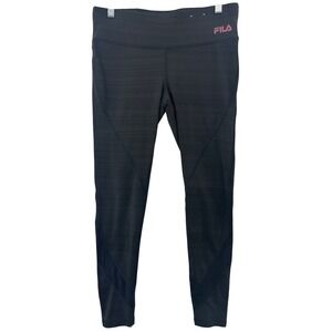 Fila Sport Running Leggings Black Pink Logo Athletic Workout Women's M